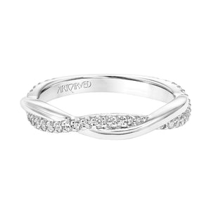 Artcarved Bridal Mounted with Side Stones Contemporary Floral Twist Diamond Wedding Band Tulip 18K White Gold