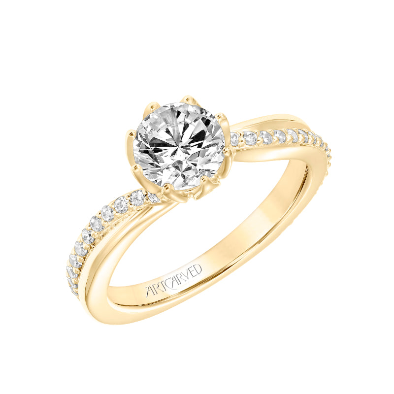Artcarved Bridal Semi-Mounted with Side Stones Contemporary Floral Twist Engagement Ring Sunflower 18K Yellow Gold