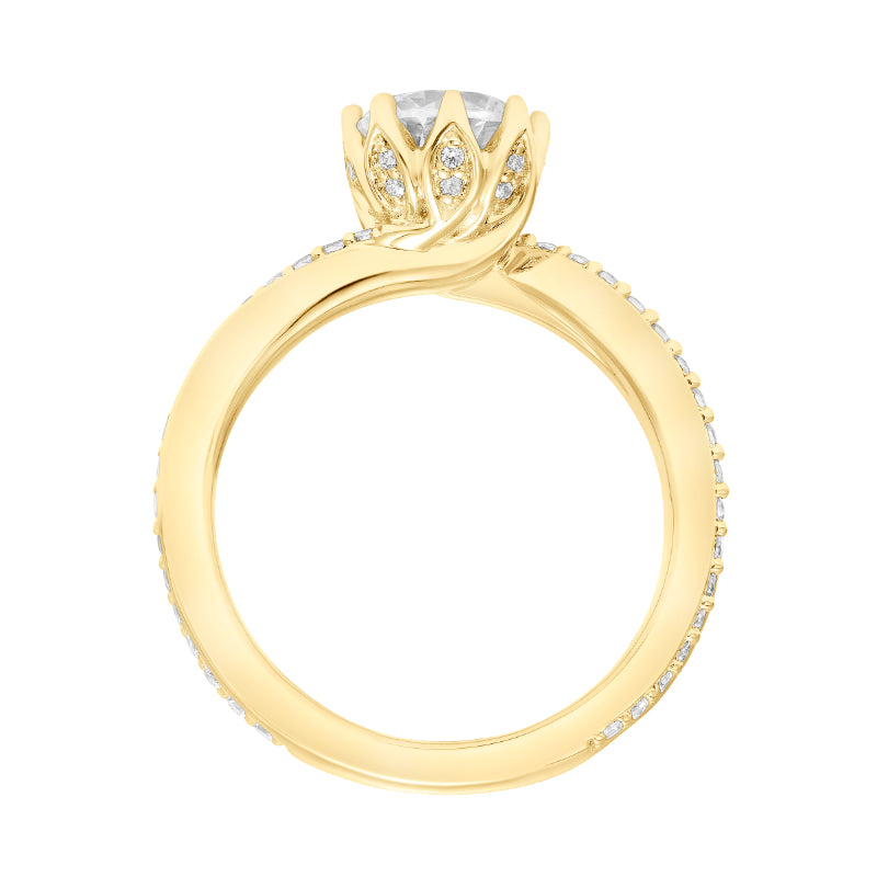 Artcarved Bridal Semi-Mounted with Side Stones Contemporary Floral Twist Engagement Ring Sunflower 14K Yellow Gold