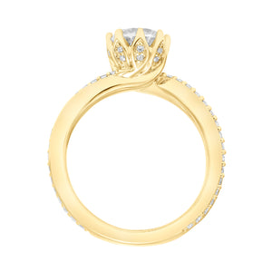 Artcarved Bridal Semi-Mounted with Side Stones Contemporary Floral Twist Engagement Ring Sunflower 18K Yellow Gold
