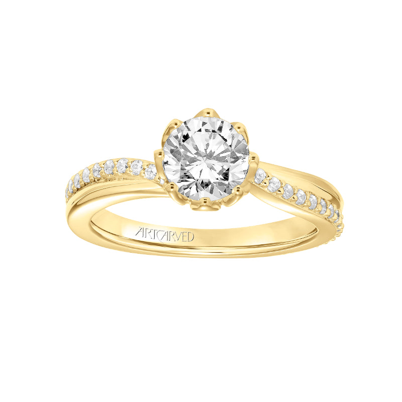 Artcarved Bridal Semi-Mounted with Side Stones Contemporary Floral Twist Engagement Ring Sunflower 18K Yellow Gold