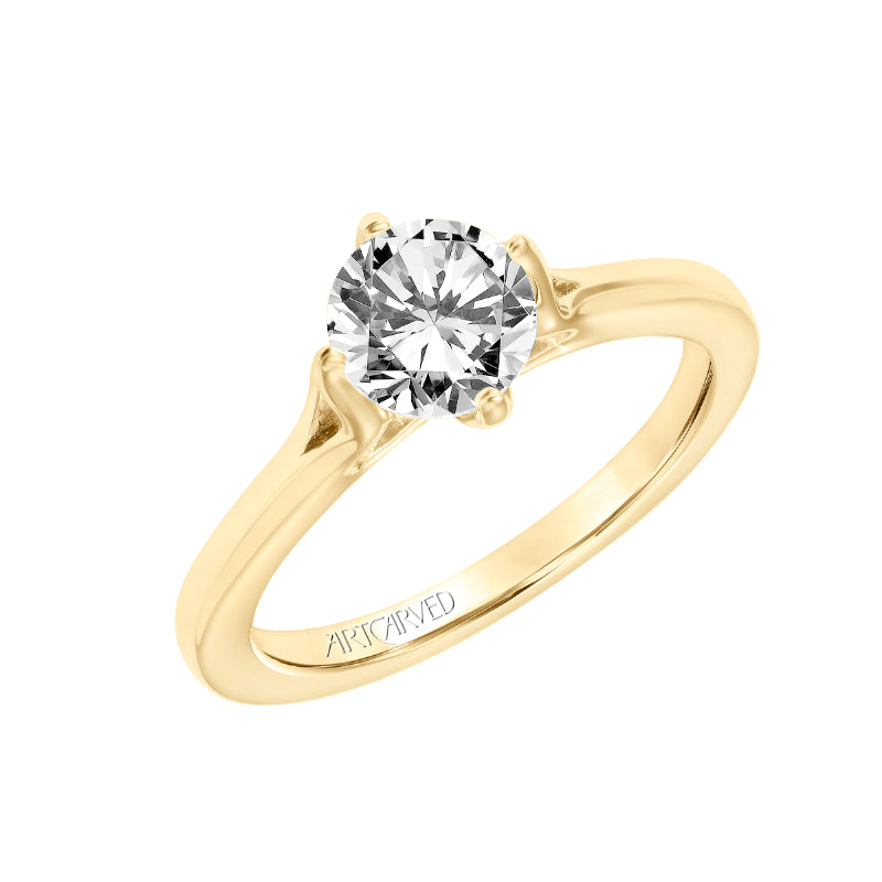 Artcarved Bridal Mounted with CZ Center Contemporary Floral Solitaire Engagement Ring Buttercup 14K Yellow Gold