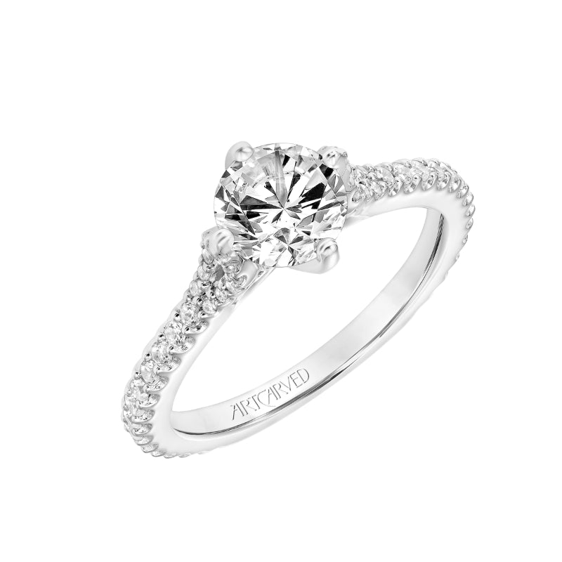 Artcarved Bridal Mounted with CZ Center Contemporary Floral Diamond Engagement Ring Delphinia 14K White Gold