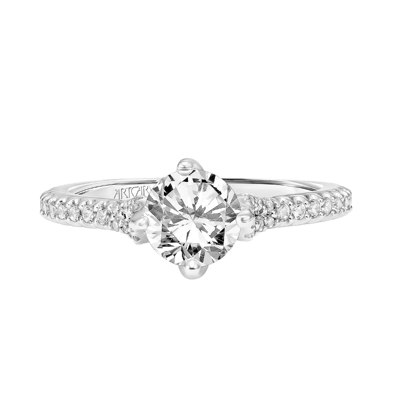 Artcarved Bridal Mounted with CZ Center Contemporary Floral Diamond Engagement Ring Delphinia 14K White Gold