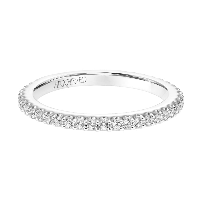 Artcarved Bridal Mounted with Side Stones Contemporary Floral Diamond Wedding Band Delphinia 14K White Gold