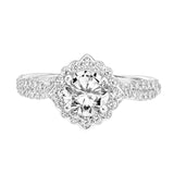 Artcarved Bridal Semi-Mounted with Side Stones Contemporary Floral Halo Engagement Ring Zinnia 14K White Gold