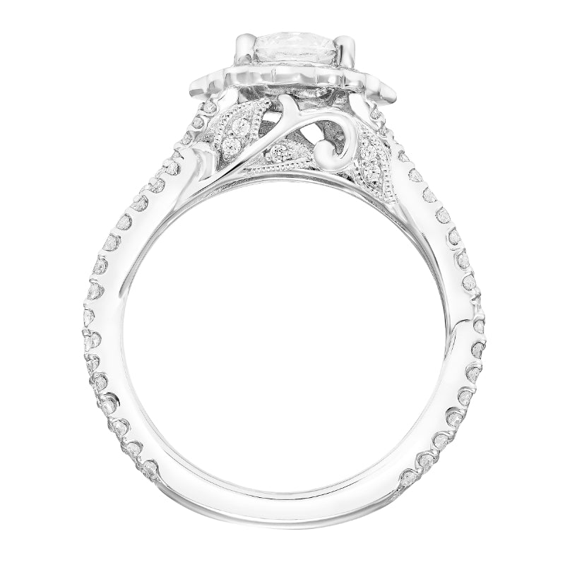 Artcarved Bridal Semi-Mounted with Side Stones Contemporary Floral Halo Engagement Ring Zinnia 14K White Gold