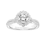 Artcarved Bridal Mounted with CZ Center Contemporary Floral Halo Engagement Ring Zinnia 18K White Gold