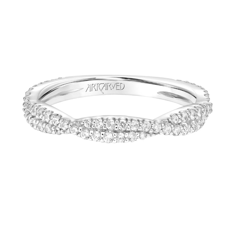 Artcarved Bridal Mounted with Side Stones Contemporary Floral Halo Diamond Wedding Band Zinnia 18K White Gold