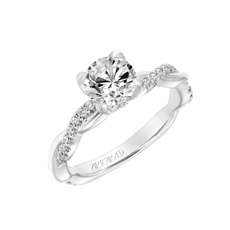 Artcarved Bridal Semi-Mounted with Side Stones Contemporary Floral Engagement Ring Daffodil 18K White Gold