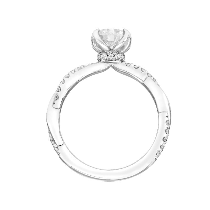 Artcarved Bridal Semi-Mounted with Side Stones Contemporary Floral Engagement Ring Daffodil 18K White Gold