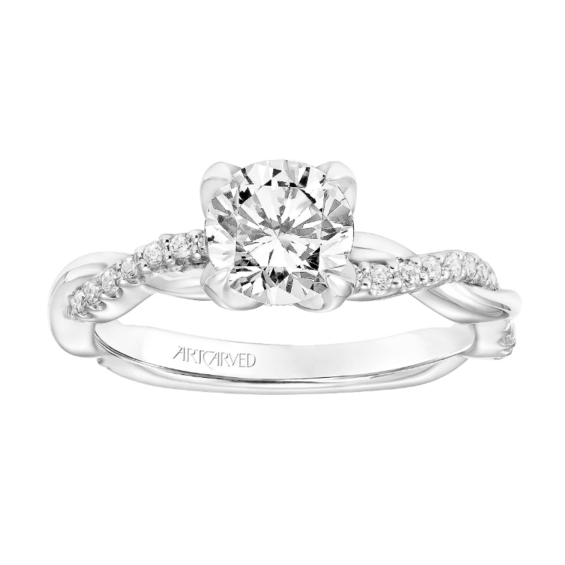 Artcarved Bridal Mounted with CZ Center Contemporary Floral Engagement Ring Daffodil 18K White Gold