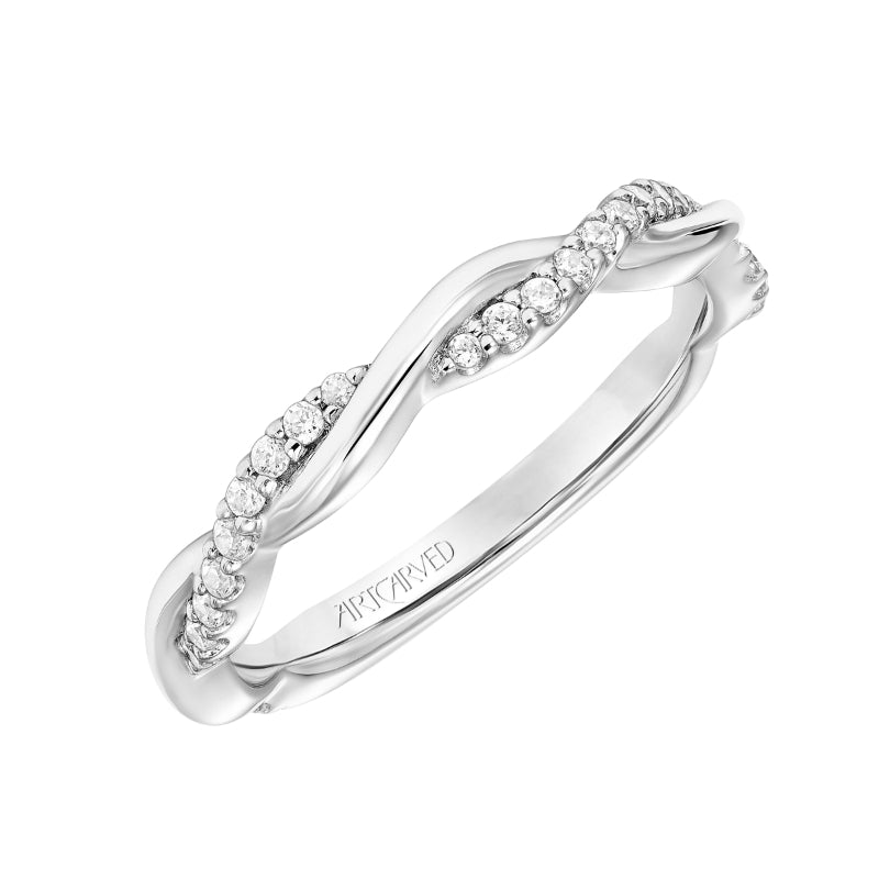 Artcarved Bridal Mounted with Side Stones Contemporary Floral Diamond Wedding Band Daffodil 14K White Gold