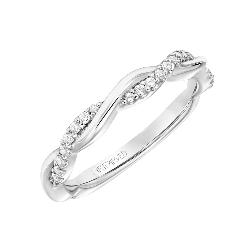 Artcarved Bridal Mounted with Side Stones Contemporary Floral Diamond Wedding Band Daffodil 18K White Gold