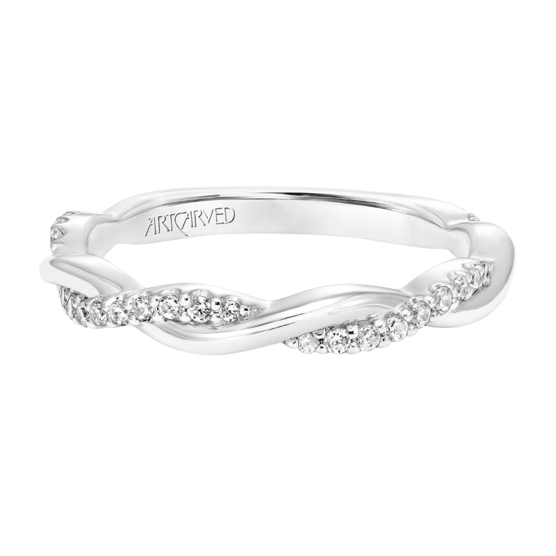 Artcarved Bridal Mounted with Side Stones Contemporary Floral Diamond Wedding Band Daffodil 18K White Gold