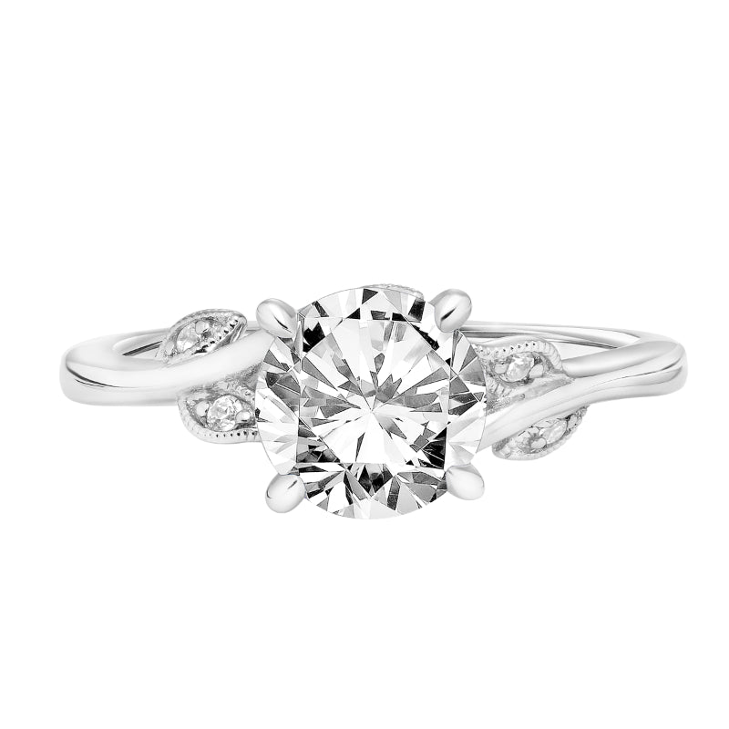 Artcarved Bridal Semi-Mounted with Side Stones Contemporary Floral Solitaire Engagement Ring Lilac 18K White Gold