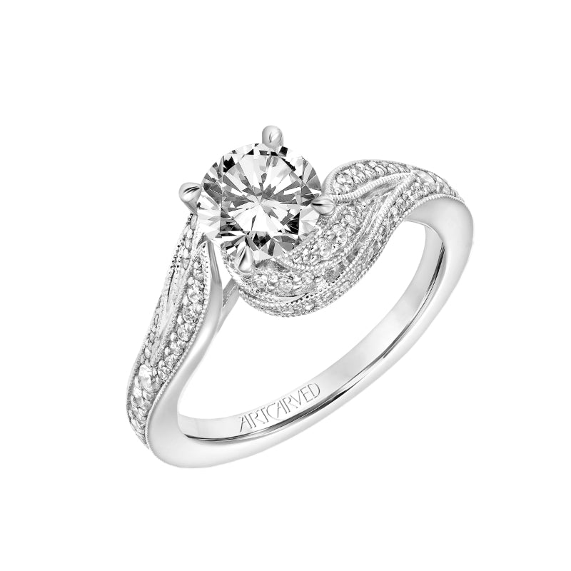 Artcarved Bridal Semi-Mounted with Side Stones Contemporary Floral Diamond Engagement Ring Calalily 14K White Gold
