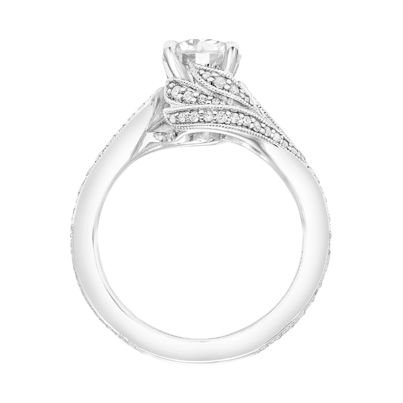 Artcarved Bridal Mounted with CZ Center Contemporary Floral Diamond Engagement Ring Calalily 14K White Gold