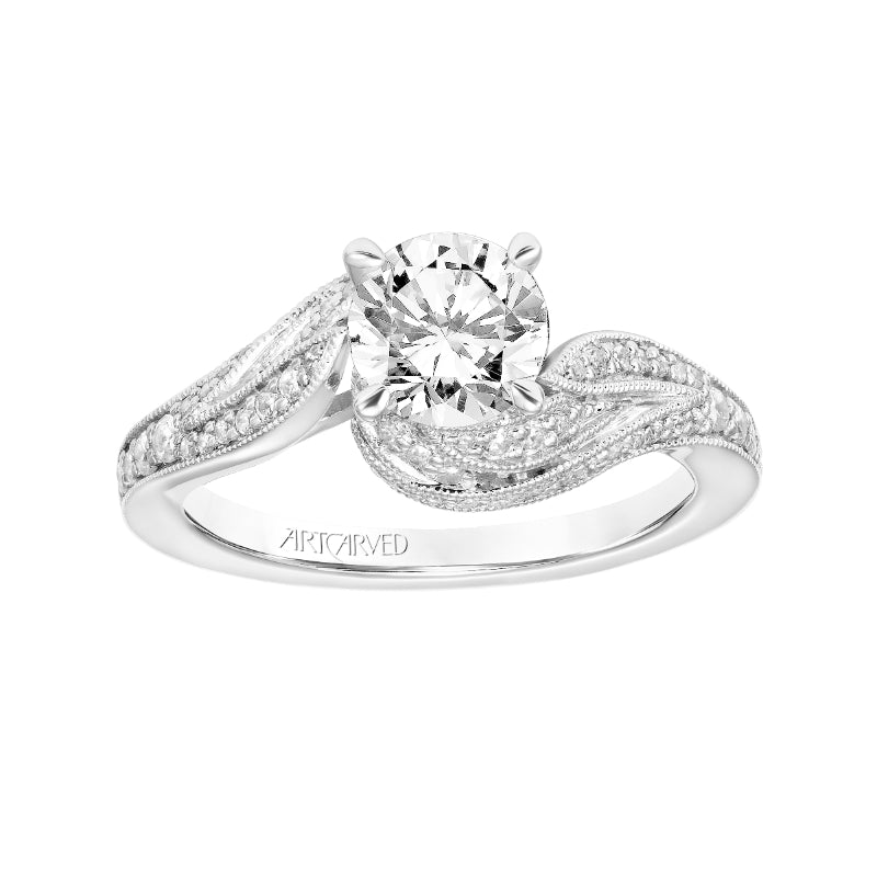 Artcarved Bridal Mounted with CZ Center Contemporary Floral Diamond Engagement Ring Calalily 14K White Gold