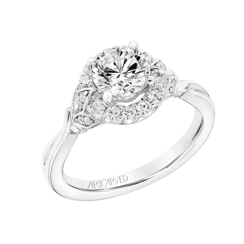 Artcarved Bridal Mounted with CZ Center Contemporary Floral Halo Engagement Ring Dalia 14K White Gold