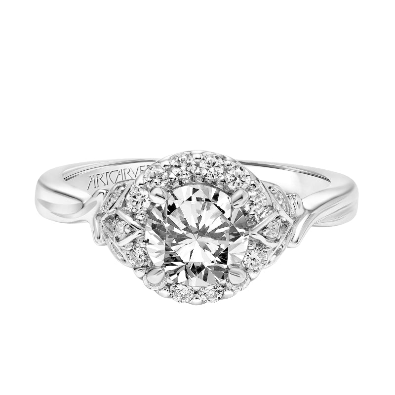 Artcarved Bridal Semi-Mounted with Side Stones Contemporary Floral Halo Engagement Ring Dalia 18K White Gold
