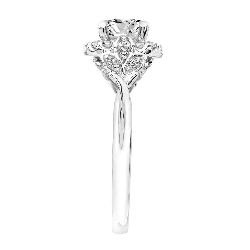 Artcarved Bridal Semi-Mounted with Side Stones Contemporary Floral Halo Engagement Ring Dalia 18K White Gold