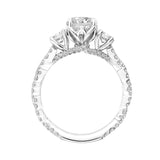 Artcarved Bridal Semi-Mounted with Side Stones Contemporary Floral 3-Stone Engagement Ring Hyacinth 14K White Gold