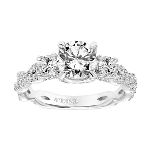 Artcarved Bridal Mounted with CZ Center Contemporary Floral 3-Stone Engagement Ring Hyacinth 14K White Gold