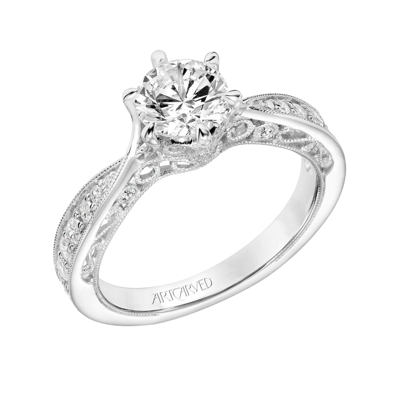 Artcarved Bridal Mounted with CZ Center Vintage Filigree Diamond Engagement Ring Cornelia 14K White Gold