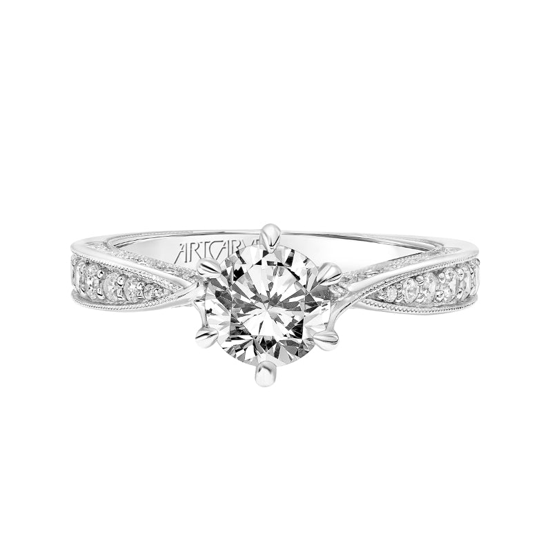 Artcarved Bridal Semi-Mounted with Side Stones Vintage Filigree Diamond Engagement Ring Cornelia 18K White Gold