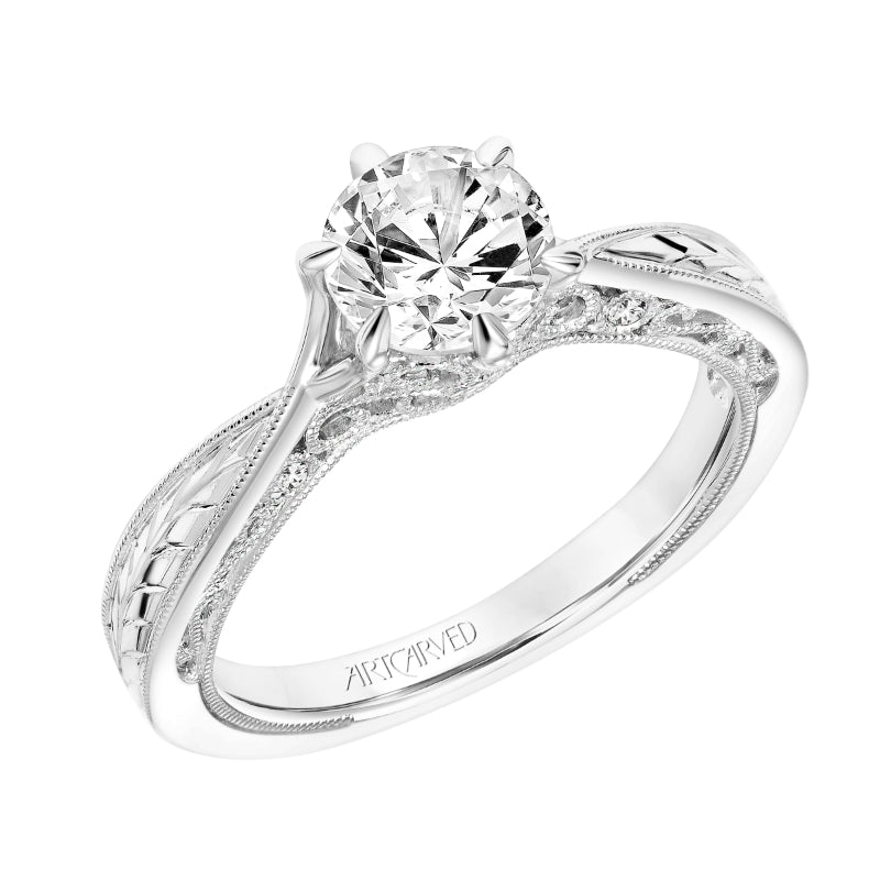 Artcarved Bridal Mounted with CZ Center Vintage Filigree Diamond Engagement Ring Faith 18K White Gold