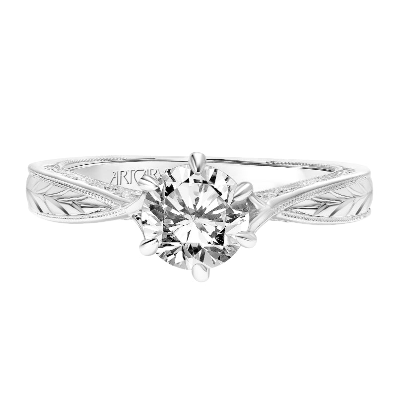 Artcarved Bridal Mounted with CZ Center Vintage Filigree Diamond Engagement Ring Faith 18K White Gold