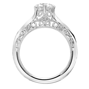 Artcarved Bridal Semi-Mounted with Side Stones Vintage Filigree Diamond Engagement Ring Faith 18K White Gold