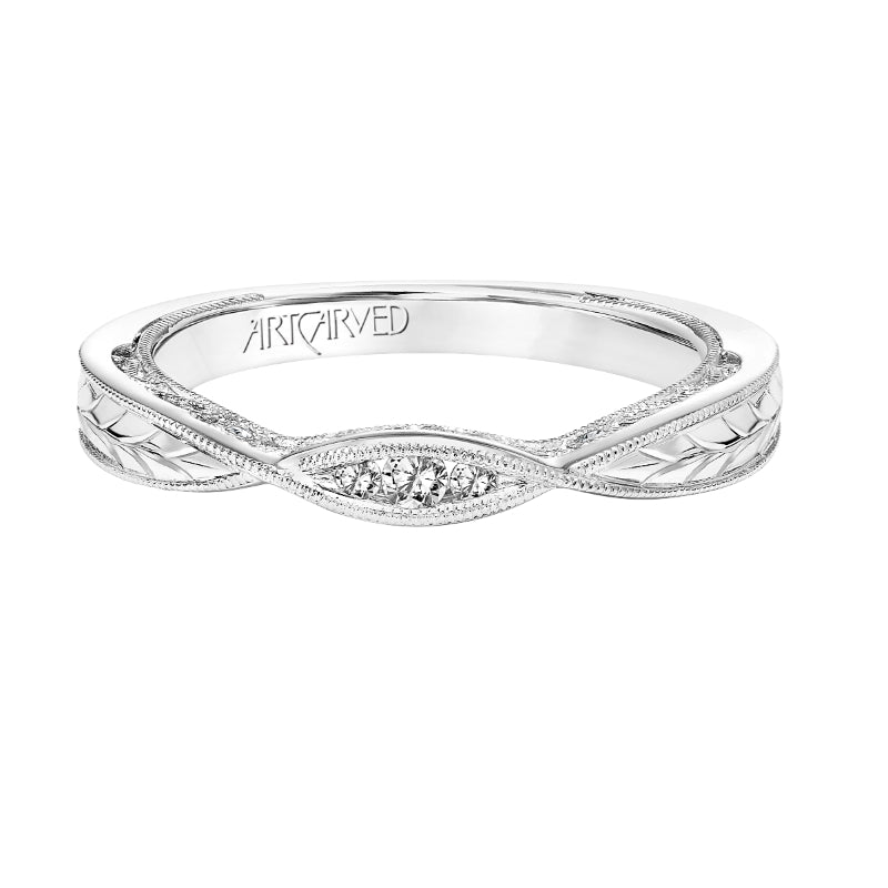 Artcarved Bridal Mounted with Side Stones Vintage Filigree Diamond Wedding Band Faith 14K White Gold