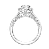 Artcarved Bridal Mounted with CZ Center Vintage Filigree Halo Engagement Ring Ada 14K White Gold