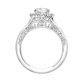 Artcarved Bridal Semi-Mounted with Side Stones Vintage Filigree Halo Engagement Ring Ada 14K White Gold