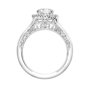 Artcarved Bridal Mounted with CZ Center Vintage Filigree Halo Engagement Ring Ada 18K White Gold