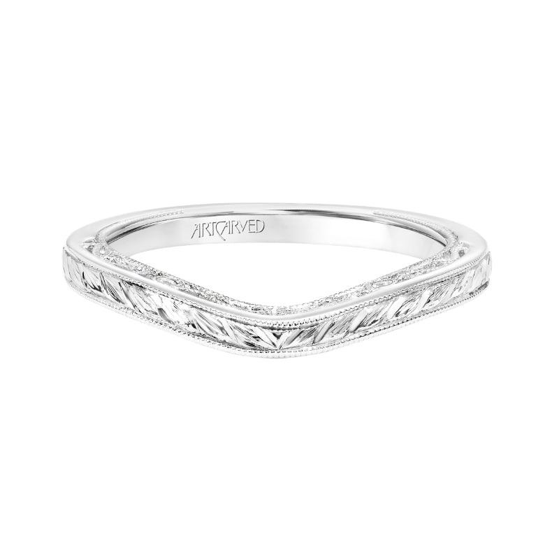 Artcarved Bridal Mounted with Side Stones Vintage Filigree Halo Diamond Wedding Band Ada 14K White Gold