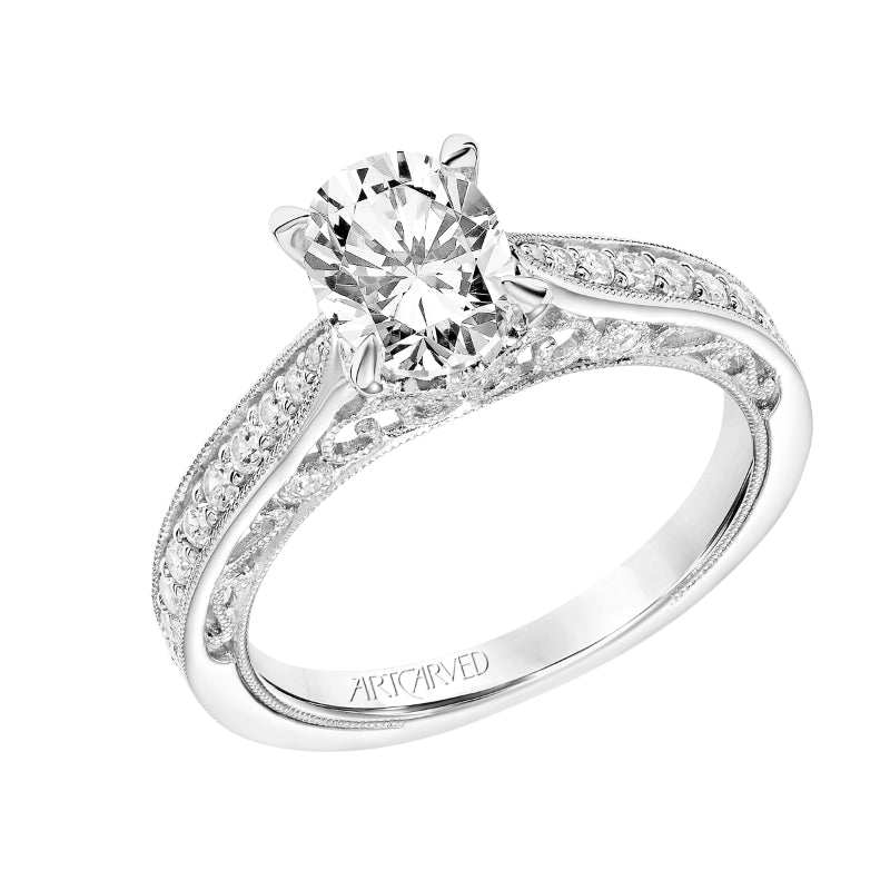 Artcarved Bridal Mounted with CZ Center Vintage Filigree Diamond Engagement Ring Vera 14K White Gold