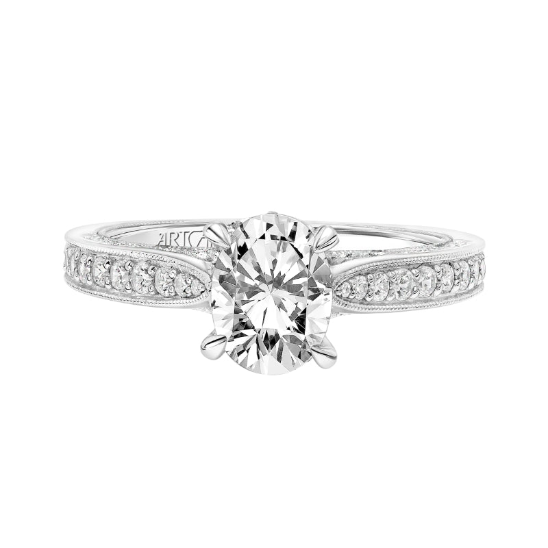 Artcarved Bridal Mounted with CZ Center Vintage Filigree Diamond Engagement Ring Vera 18K White Gold