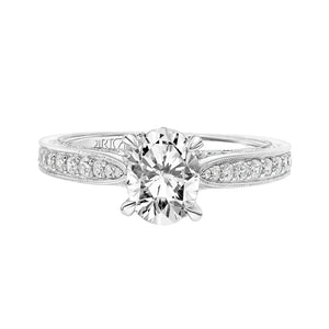 Artcarved Bridal Semi-Mounted with Side Stones Vintage Filigree Diamond Engagement Ring Vera 18K White Gold