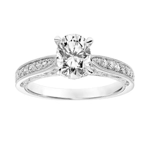 Artcarved Bridal Semi-Mounted with Side Stones Vintage Filigree Diamond Engagement Ring Vera 18K White Gold