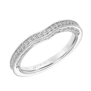 Artcarved Bridal Mounted with Side Stones Vintage Filigree Diamond Wedding Band Vera 18K White Gold