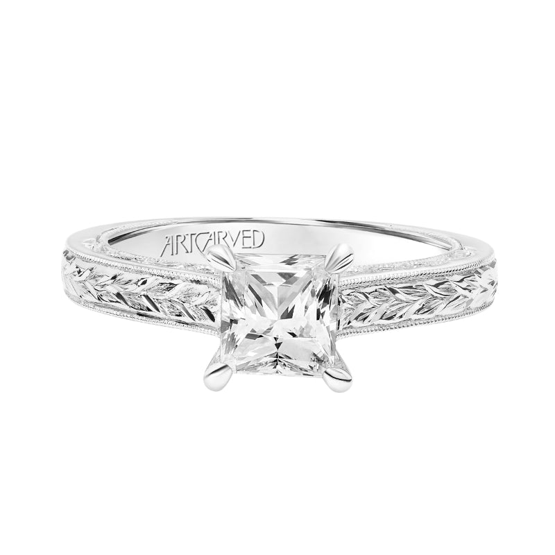 Artcarved Bridal Semi-Mounted with Side Stones Vintage Filigree Diamond Engagement Ring Marion 18K White Gold