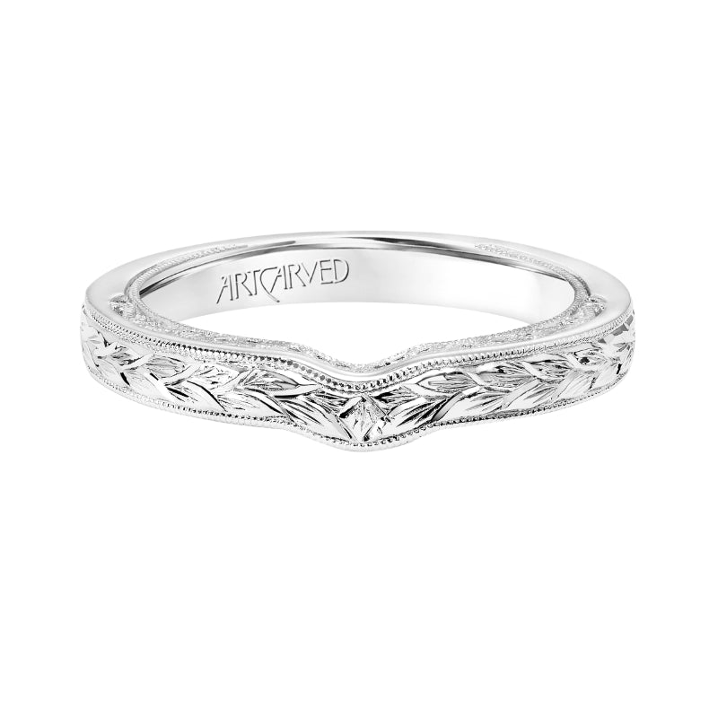 Artcarved Bridal Mounted with Side Stones Vintage Filigree Diamond Wedding Band Marion 14K White Gold