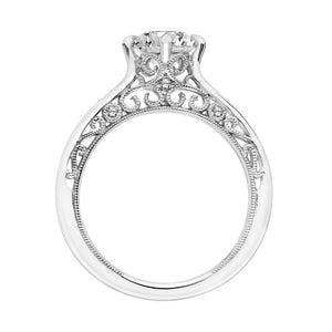 Artcarved Bridal Semi-Mounted with Side Stones Vintage Filigree Solitaire Engagement Ring Elsie 14K White Gold