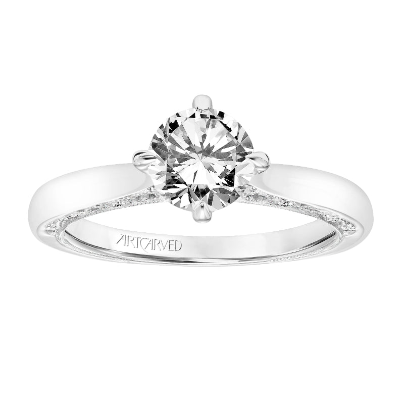 Artcarved Bridal Semi-Mounted with Side Stones Vintage Filigree Solitaire Engagement Ring Elsie 14K White Gold
