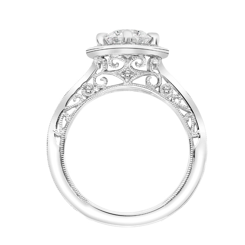 Artcarved Bridal Semi-Mounted with Side Stones Vintage Filigree Halo Engagement Ring Astrid 14K White Gold