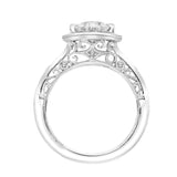 Artcarved Bridal Semi-Mounted with Side Stones Vintage Filigree Halo Engagement Ring Astrid 18K White Gold