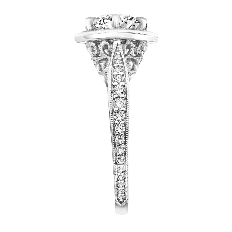 Artcarved Bridal Mounted with CZ Center Vintage Filigree Halo Engagement Ring Astrid 18K White Gold